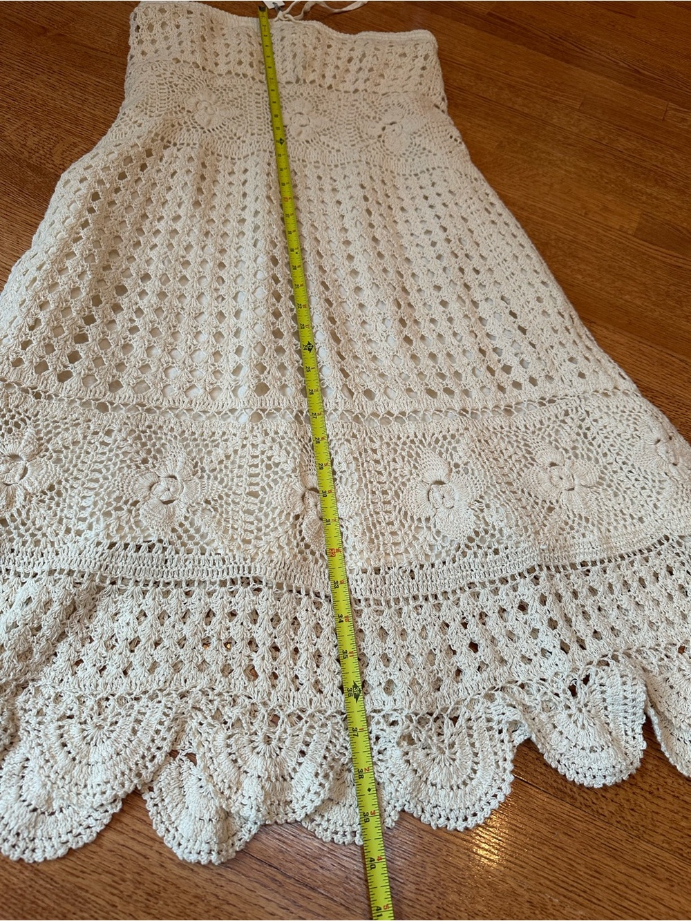 Lucky & Coco Womens Crochet Maxi Skirt L Ivory Drawstring Boho Grandmacore - Picture 9 of 11